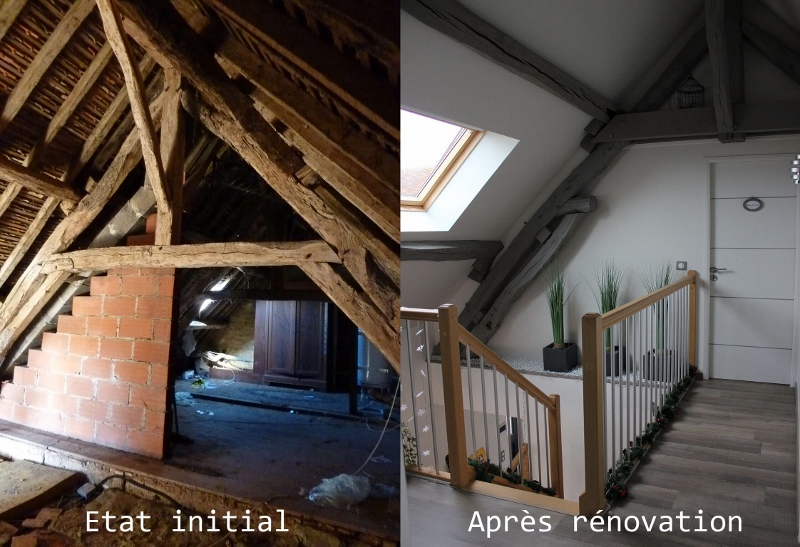 Stéphen Mure Architecte - Saint-Etienne - Réhabilitation Rénovation - Maison Manue & Jérôme - Etage avant & après
