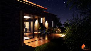 Réhabilitation Maison pierres - Saint-Chamond - Stéphen Mure Architecte - Maison passive (5) Terrasse vue de nuit