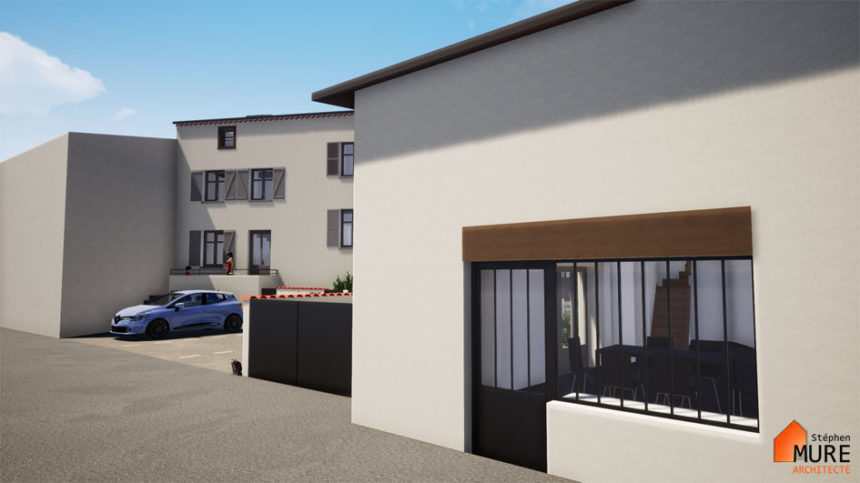 Réhabilitation de 4 logements en centre bourg - Champdieu - Stéphen Mure Architecte - Maison passive (4) Verrière sur rue