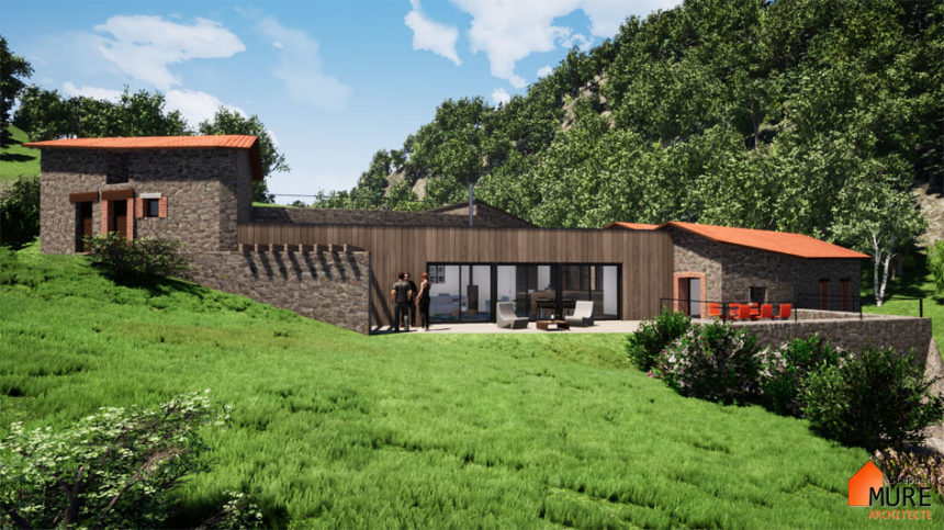 Rénovation et extension d'un ancien moulin - Montbrison -Stéphen Mure Architecte - Maison passive (3) Extension ossature bois et toiture terrasse végétalisée