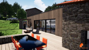 Rénovation et extension d'un ancien moulin - Montbrison -Stéphen Mure Architecte - Maison passive (5) Terrasse bois