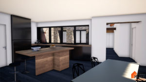 Rénovation et extension d'un ancien moulin - Montbrison -Stéphen Mure Architecte - Maison passive (7) Cuisine sur patio