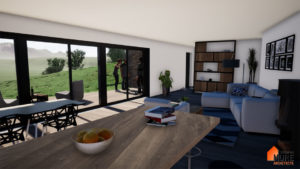 Rénovation et extension d'un ancien moulin - Montbrison -Stéphen Mure Architecte - Maison passive (8) Large baie vitrée